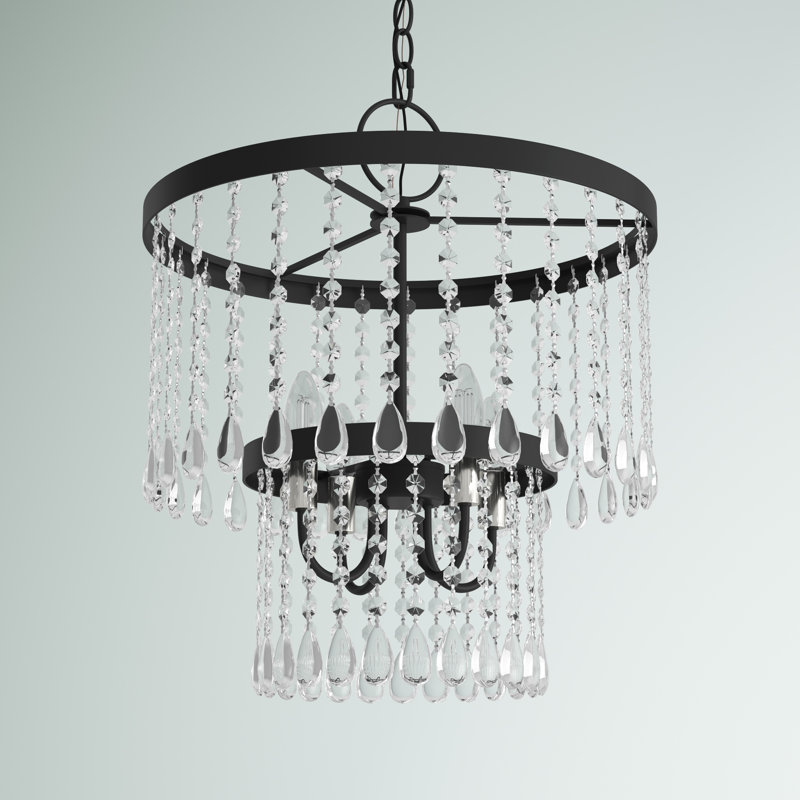 4 - Light Dimmable Drum Chandelier, Black