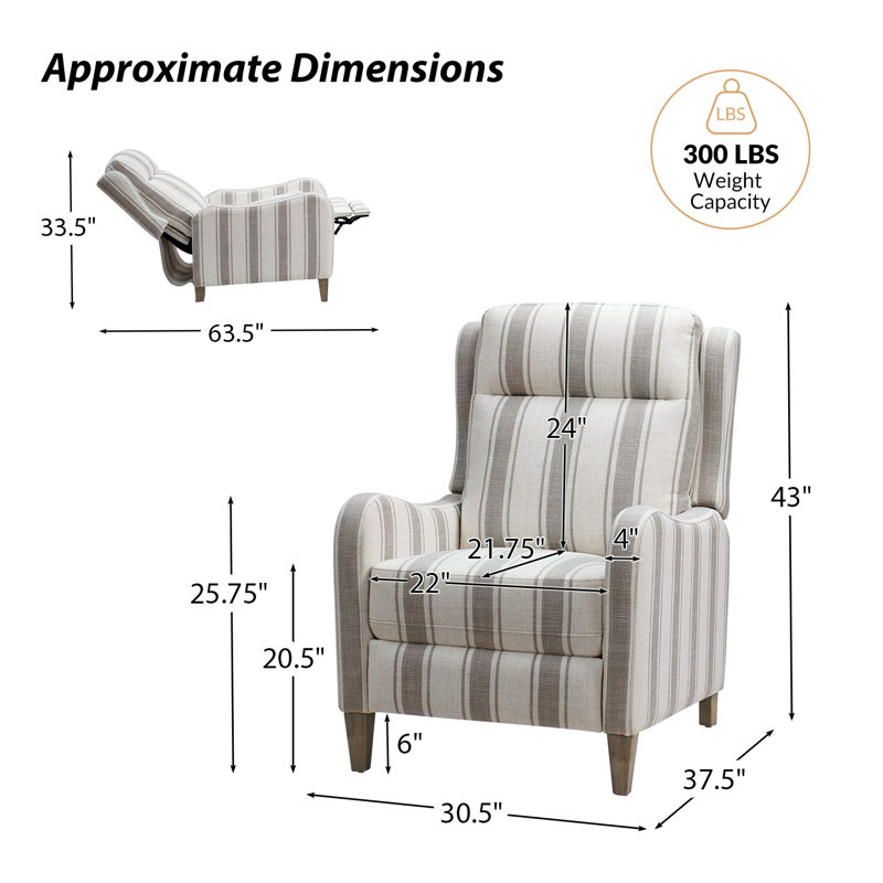 Manual Recliner with Solid Wood Legs, Gray