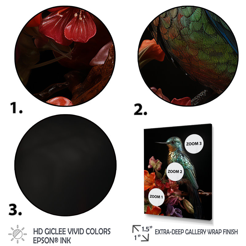 Neotropical Hummingbird - Hummingbird Animal, art mural, Cadre simple noir, H 44 po x l 34 po x P 1,5 po