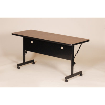 Kham Rectangle Height Adjustable Flip Top Training Table with Casters and Modesty Panel and Cable Management