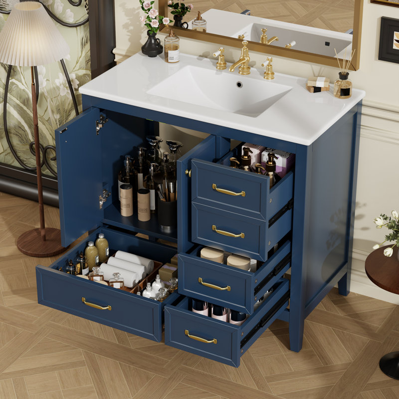 Meuble-lavabo de salle de bain avec lavabo, Bleu