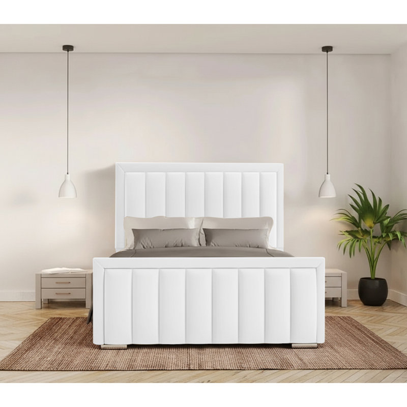 Yatton Upholstered Bed, White, Double (4'6)