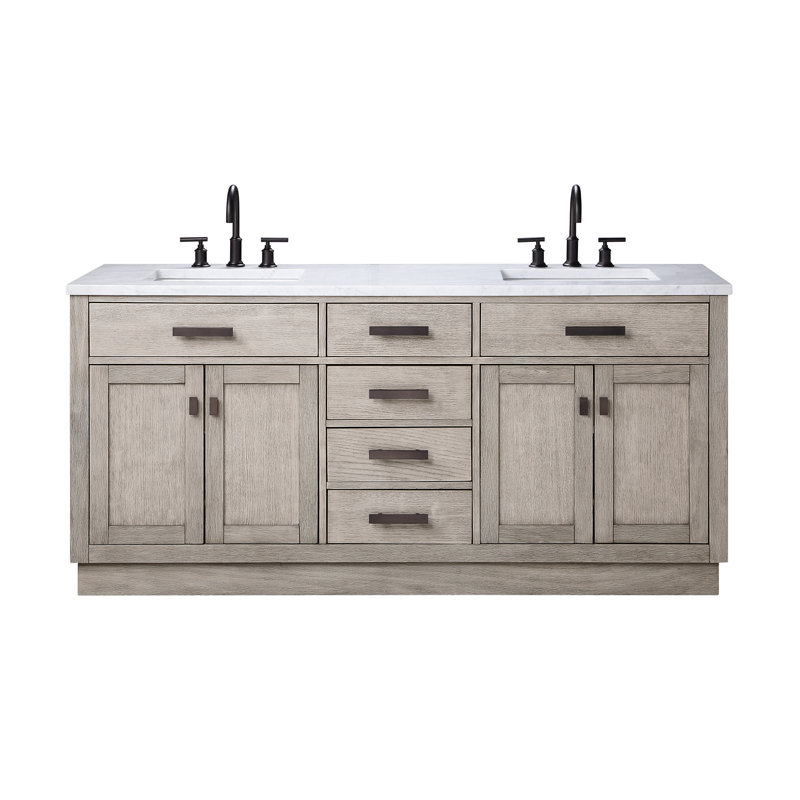 Foosland Chestnut 72" Carrara White Marble Countertop Bath Vanity with Faucet, Gray Oak