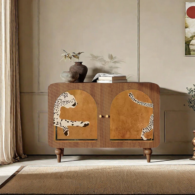 Armoire décorative moderne en bois massif de style Art déco., Noyer clair