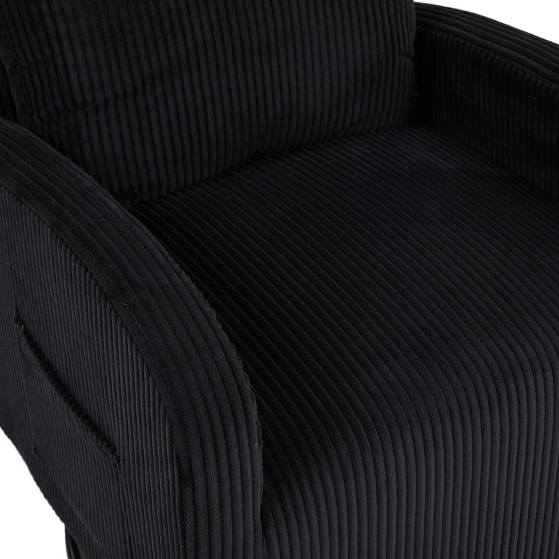 Upholstered Swivel Glider Rocking Chair, Black Corduroy