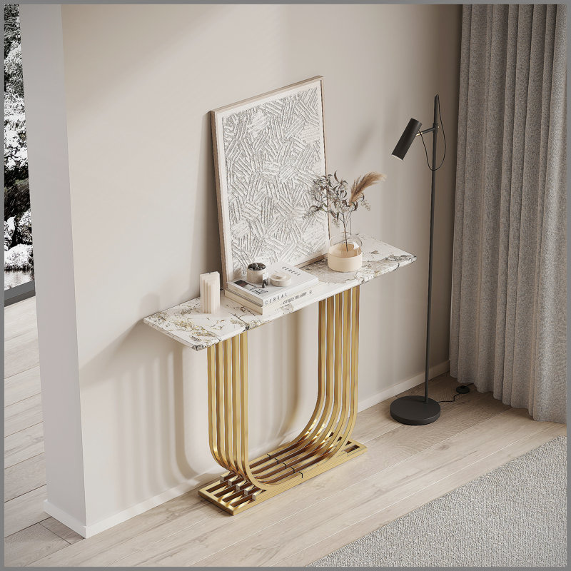 Console de 43,3 pouces, console, comptoir moderne en imitation marbre, type étroit, canapé, salon, chambre à coucher