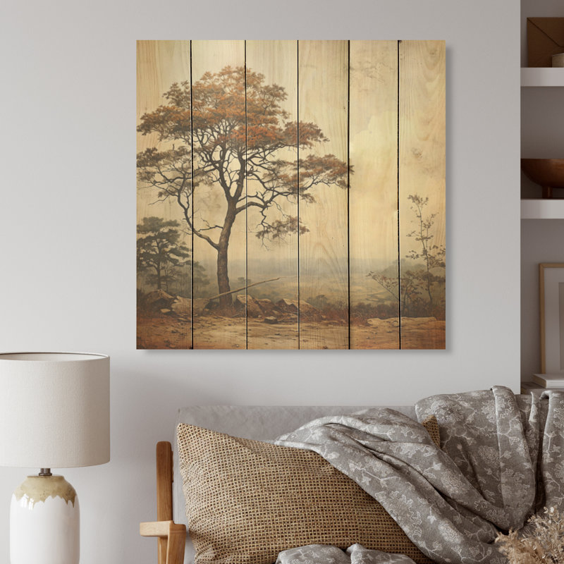 Art rétro sur bois de pin naturel, H 15 po x l 15 po