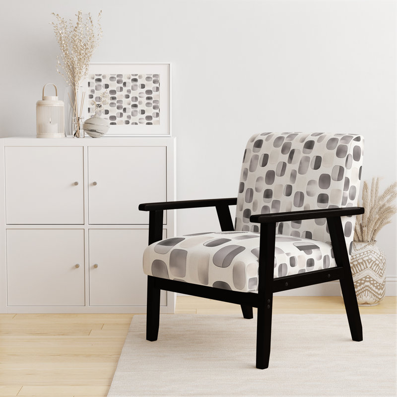 Chaise rembourrée moderne avec accoudoirs gris Neutral Steps, Accoudoirs carrés noirs