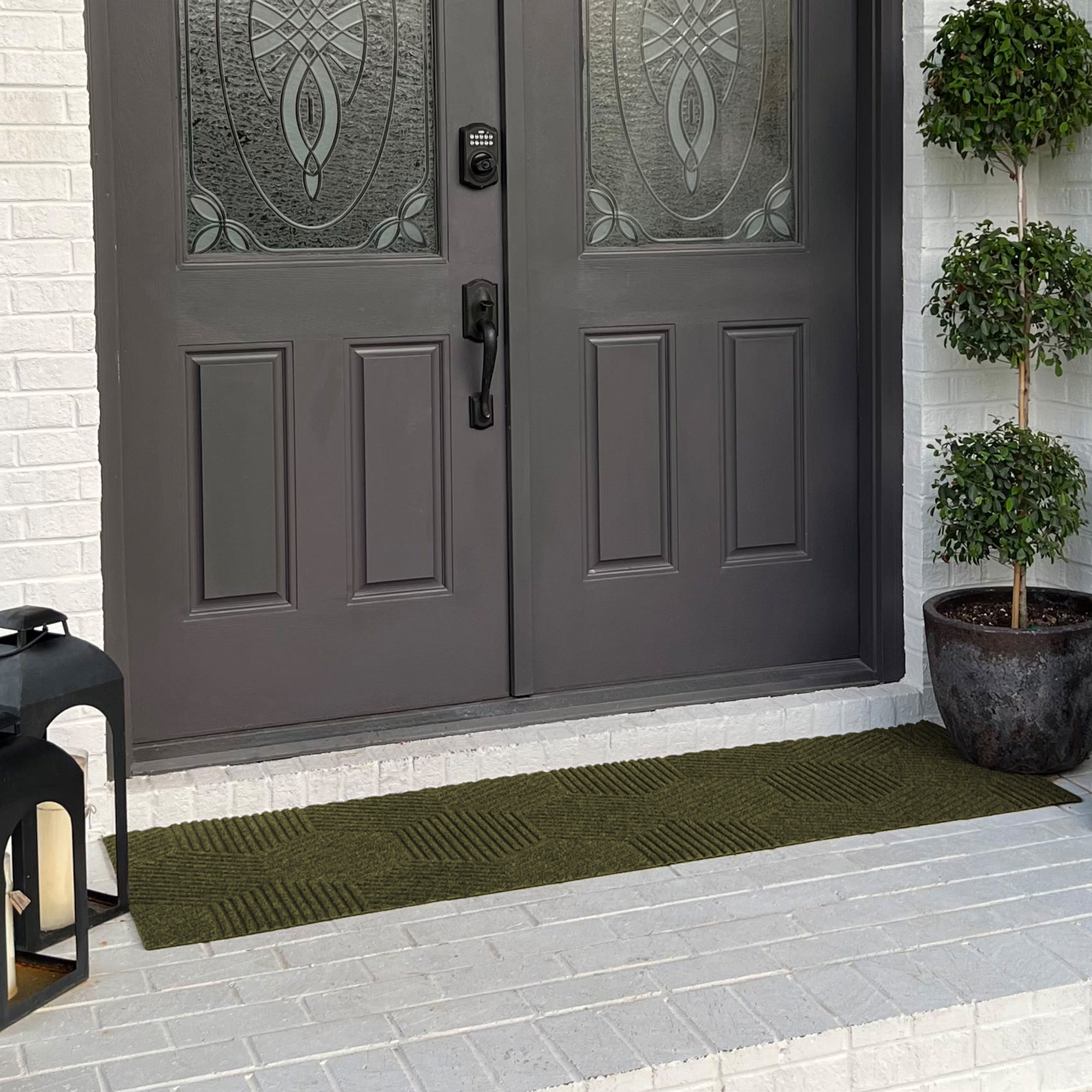 WaterHog Luxe Zephyr Non-Slip Indoor Outdoor Doormat, Olive , 21.5" W x 70" L