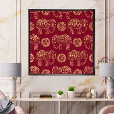" Indian Elephant And Mandala On REd "