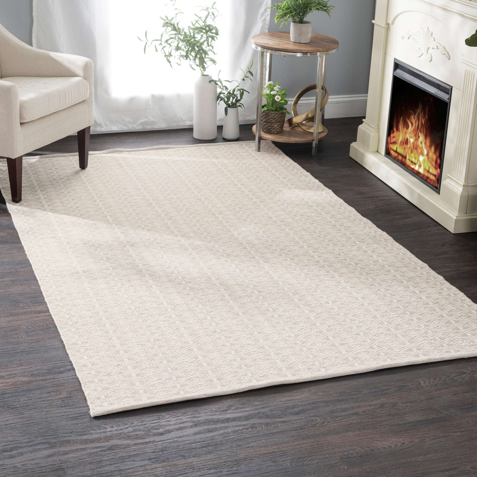Bare Grey Handwoven Cotton Rug, Rectangle 5' x 8'