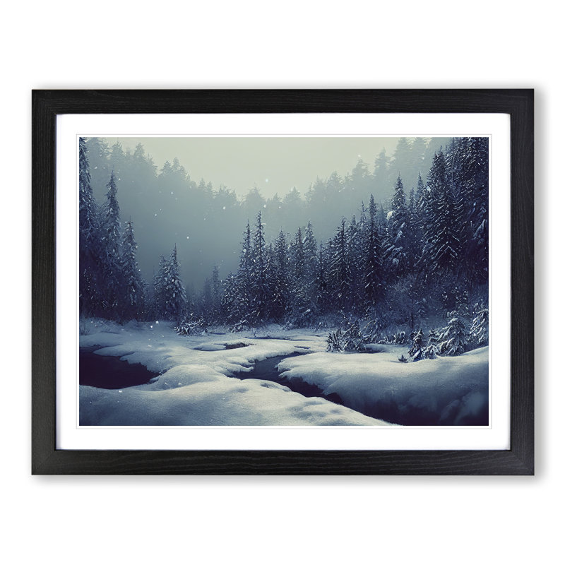 Entrancing Winter Forest - Single Picture Frame Painting, 25cm H x 34cm W x 2cm D, Black
