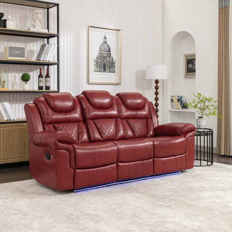 Fauteuil inclinable manuel de cinéma maison avec console centrale et bande lumineuse à DEL, Rouge