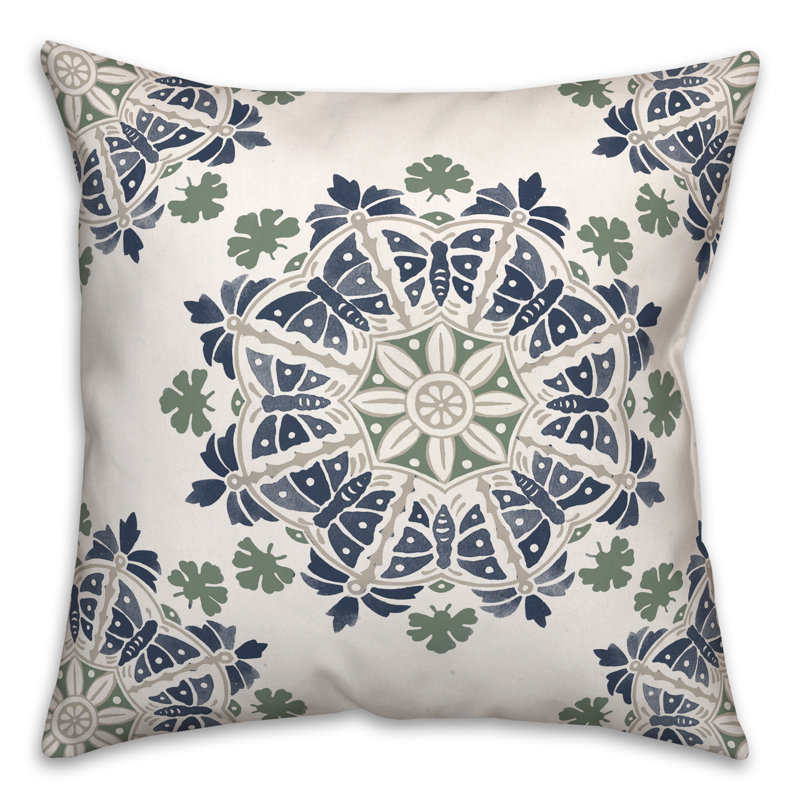 Morrocan Outdoor Reversible Throw Pillow, Blue/Cream