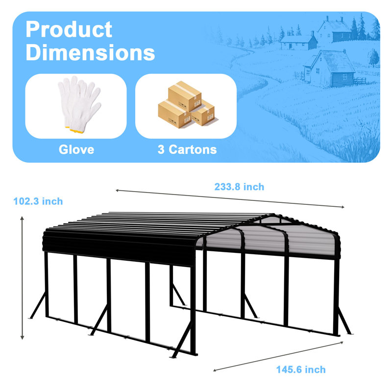12' x 20' Heavy Duty Hardtop Metal Carport, All-Weather Galvanized Steel Roof Vehicle Shelter with Rubber Edge Guards