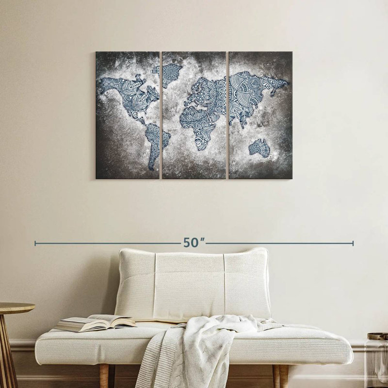 Aliaz Broken Mandala World Map, 24" H x 38" W