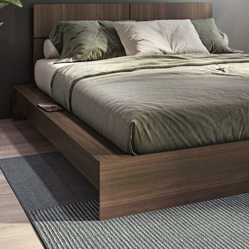 Lit plateforme avec tête de lit Zen OMEGA - Assemblage facile, aucun sommier requis, Noyer, Grand lit