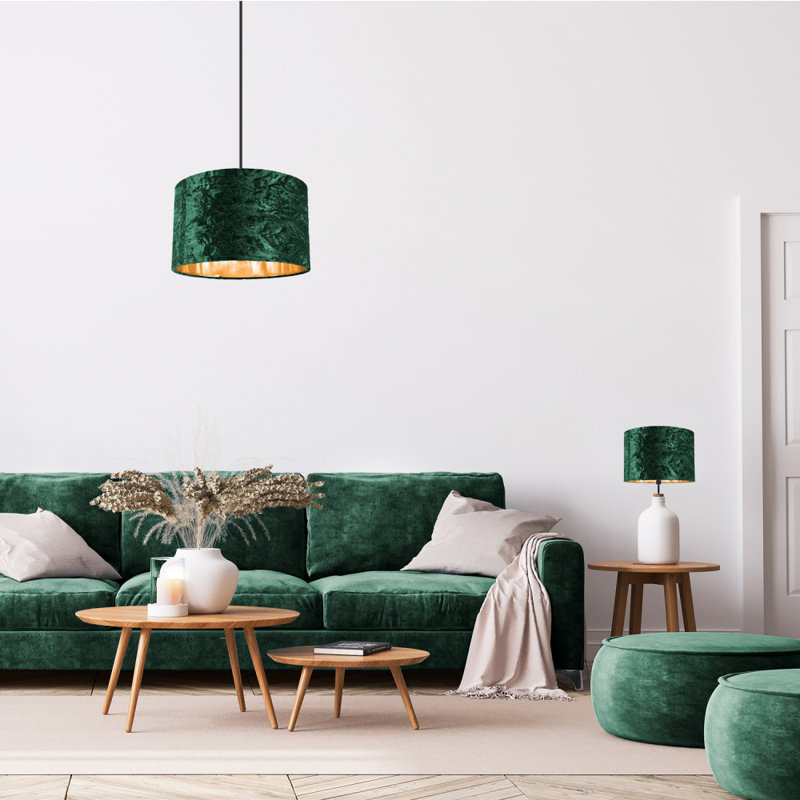 30cm Velvet Drum Lamp Shade, Forest Green, 22cm H x 35cm W x 35cm D