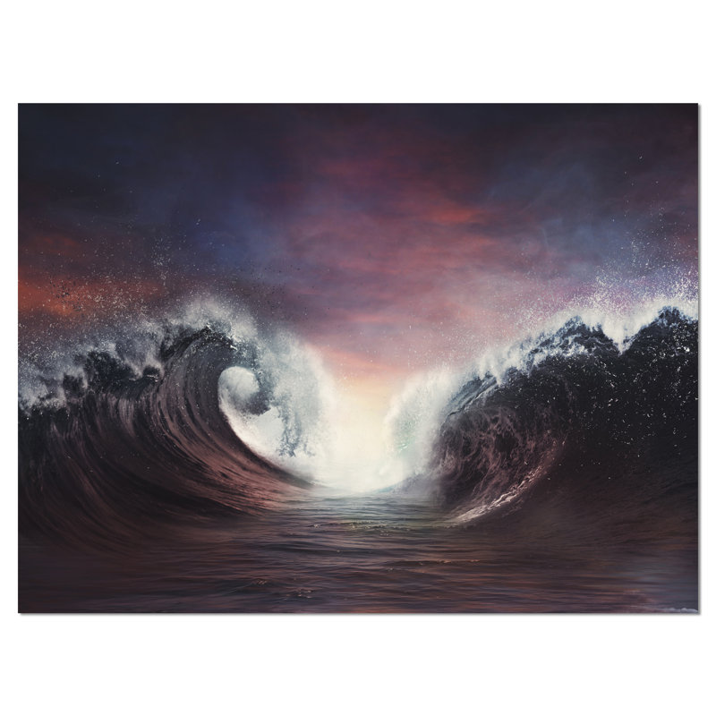 « darking ocean » avec nuages colorés, impression sur toile tendue, H 8 po x l 12 po x P 1 po