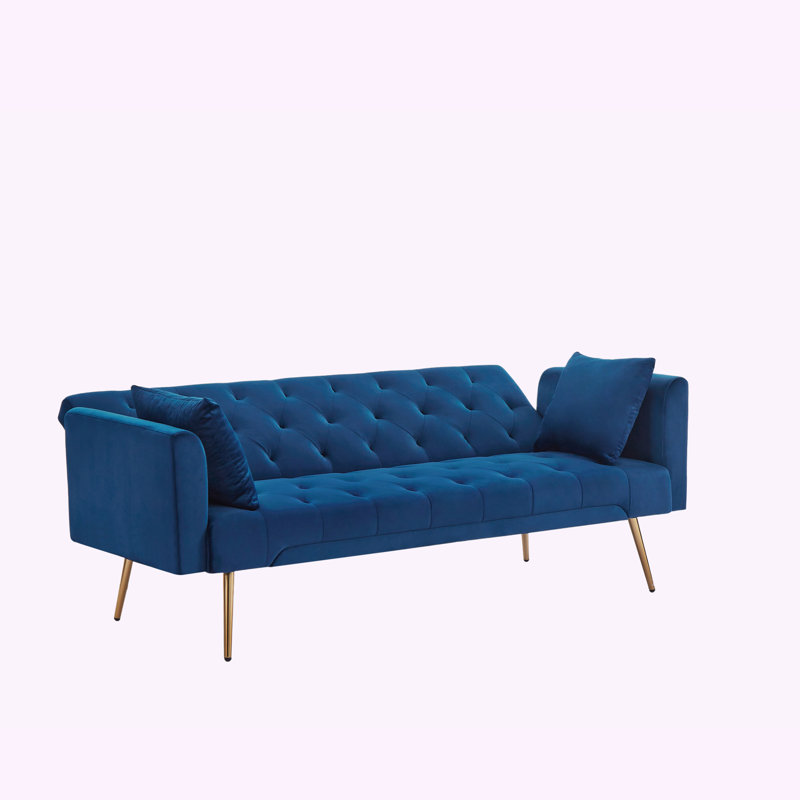 Ethyleen Twin 71.65'' Velvet Convertible Sofa, Blue Velvet