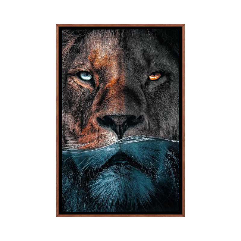Badass Lion by Zenja Gammer - Print on Canvas, 101.6 cm H x 66.04 cm W, Classic Brown Wood Framed