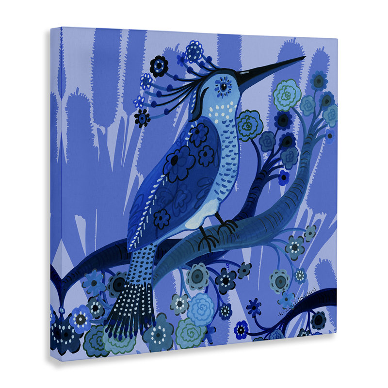 Toile d'oiseau bleu de style populaire, design par Kay Widdowson, H 36 po x l 36 po