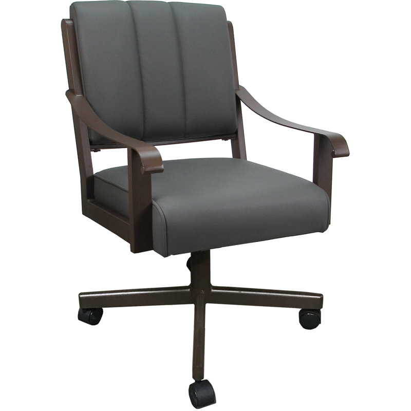 Leather Metal Dining Caster Chair Swivel Tilt, Gray , Brown