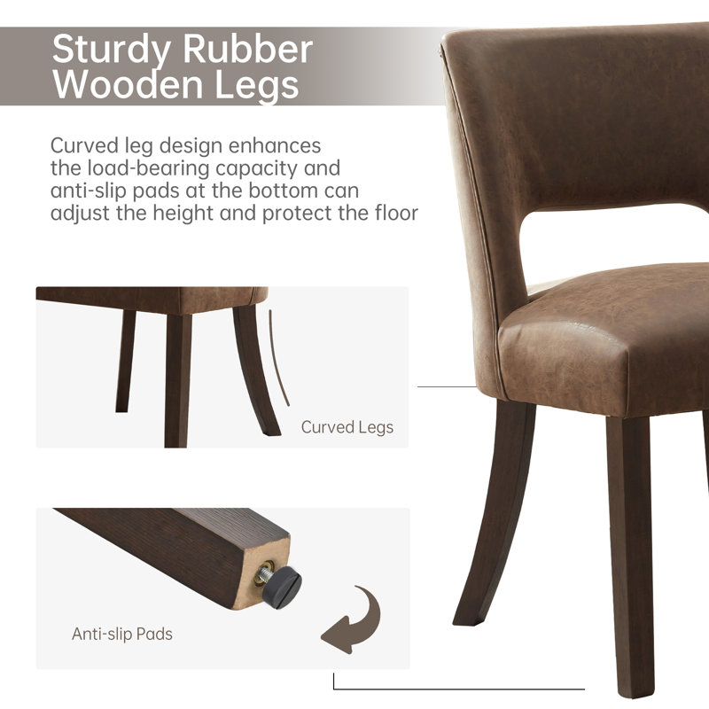 Faux Leather Upholstered Back Side Dining Chair (Set of 4), Dark Brown, 4