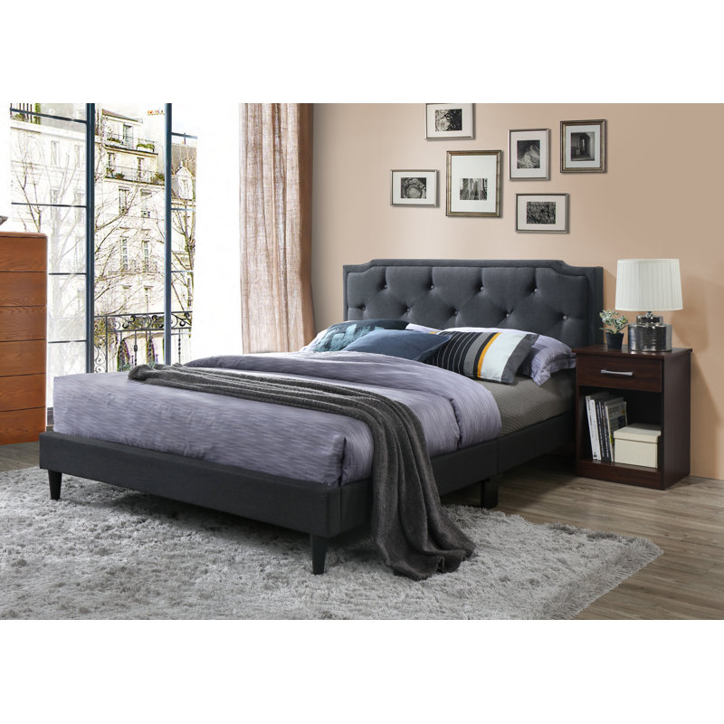 Upholstered Panel Bed, Queen, Ash Black