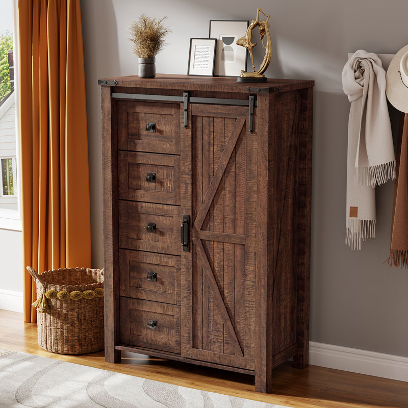 Commode 5 tiroirs Farmhouse, Brun