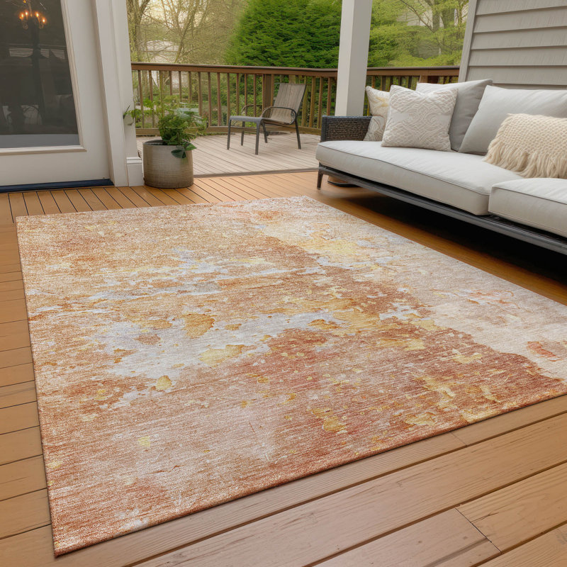 Salmon Synthetic Rectangular Washable Area Rug 46" x 30"