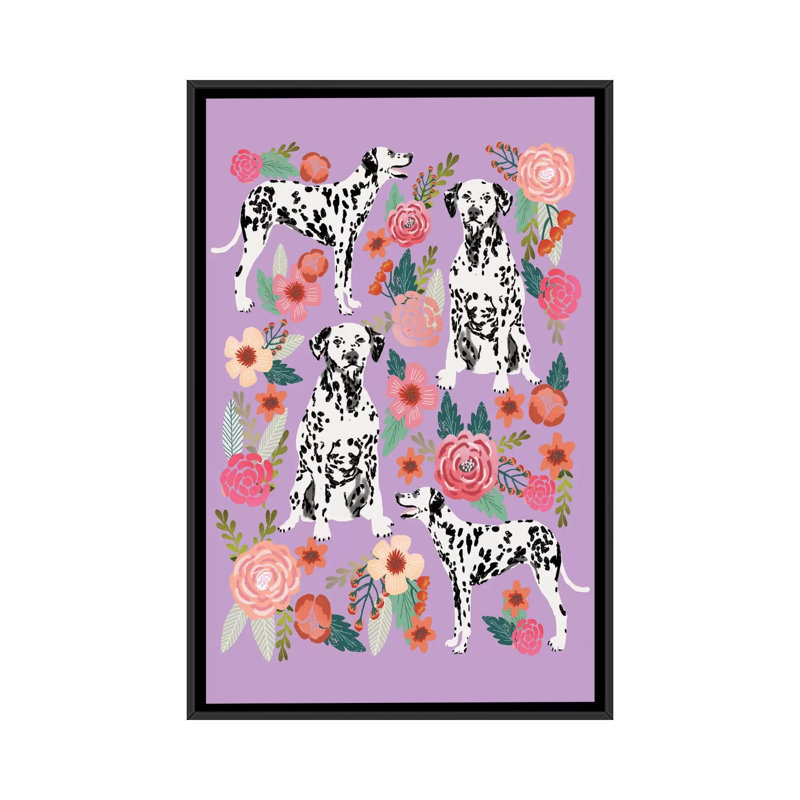 « dalmatien floral collage », impression sur toile tendue, H 26 po x l 18 po x P 1,5 po, Toile avec cadre noir, Pas de tapis