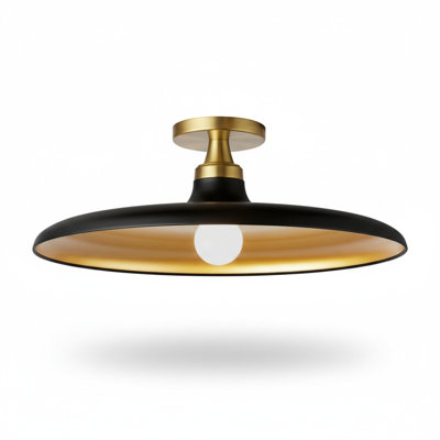 Quentin 1 Light Flush Mount - 18" - Aged Brass - Matte Black, Gold Shade