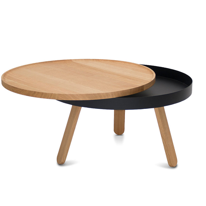 Batea Solid Wood Four Leg Coffee Table with Storage, Black, Brown