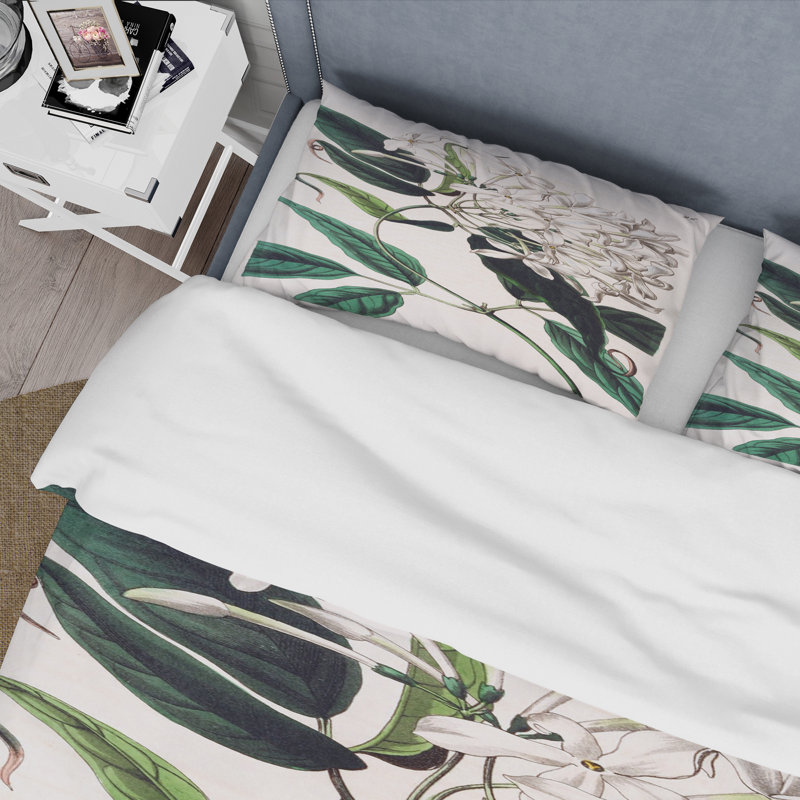 Green/White Microfiber Duvet Cover Set, King Duvet Cover + 2 King Shams