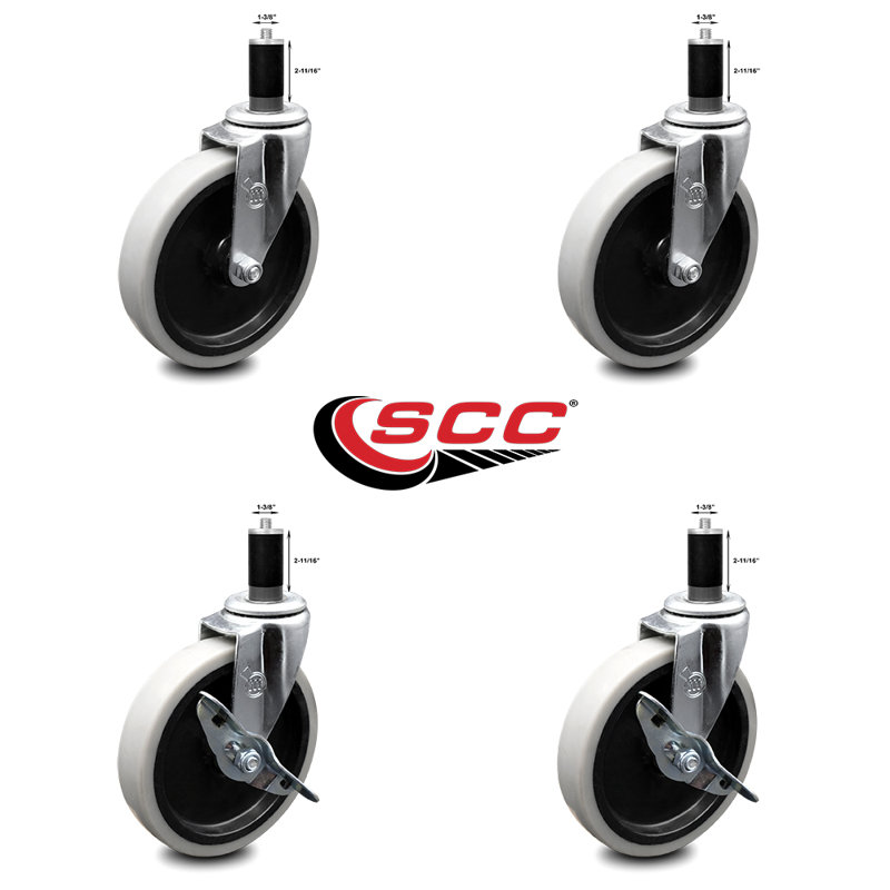 4 Piece Thermoplastic Caster Set with Brakes