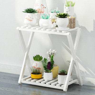 Support à plante en bambou pliable à 2 niveaux pour l'intérieur et l'extérieur