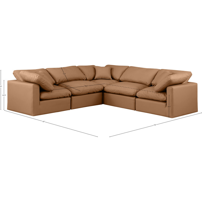 Canapé modulaire 5 pièces Itala, Cuir cognac végétalien