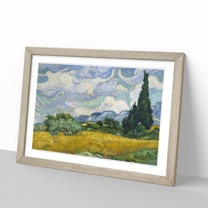 A Wheatfield with Cypresses Vol.1 by Vincent Van Gogh - Framed Print, 48cm H x 65cm W x 2cm D, Oak Framed