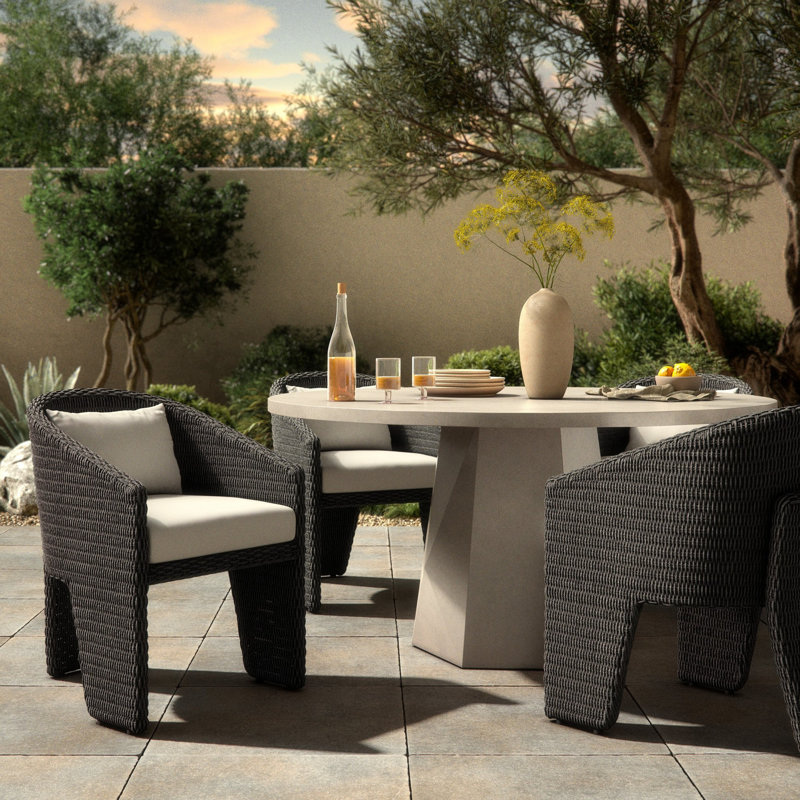 Fae Outdoor Dining Armchair, Vintage Coal Wicker/White Performance Olefin