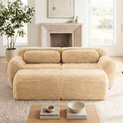 Canapé modulaire 80 po à 2 places sans os 80 po de couleur kaki, éponge haute densité 32 po, avec siège coulissant, siège profond, sans assemblage