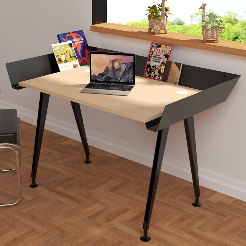 Broshous Metal Base Writing Desk, Black/ Beech