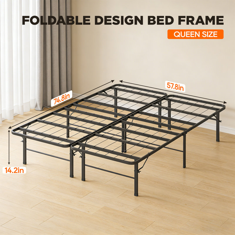 Structure de lit Base de matelas Plateforme de base de lit pliable en métal Base de matelas en lattes d'acier robuste avec support jusqu'à 1000 lb Assemblage facile et silencieux