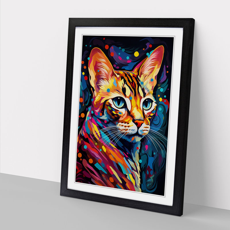 Bengal Cat Orphism No.2 - Single Picture Frame Print on Wood, 46cm H x 34cm W x 2cm D, Black