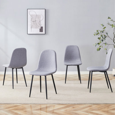 Luxury Simple Chair - Set Of 4 Light Gray Linen-Cotton Material High Resilience Dining Chair With Metal Black Leg.Integral Metal Leg Architecture,Suitable For Various Interior Decoration Styles