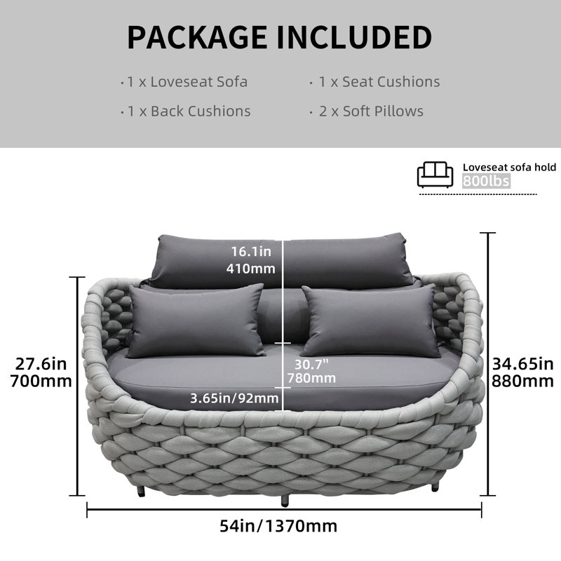 Causeuse réversible pour l'extérieur de 55,1 po de largeur avec coussins, Gris clair