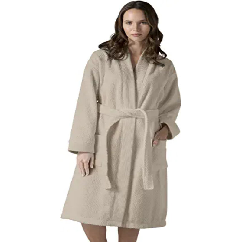 Peignoir de luxe pour femme SEYANTE - Kimono en coton éponge turc biologique certifié GOTS, Beige, L