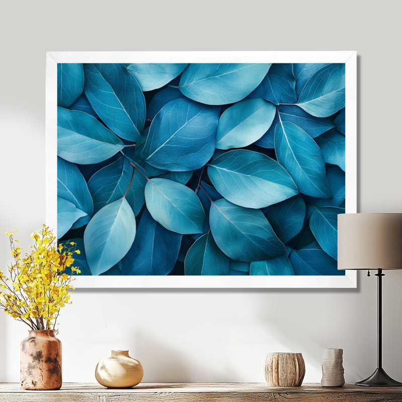 Imia, feuilles bleu sarcelle monochromes III - art mural, H 12 po x l 20 po, Blanc