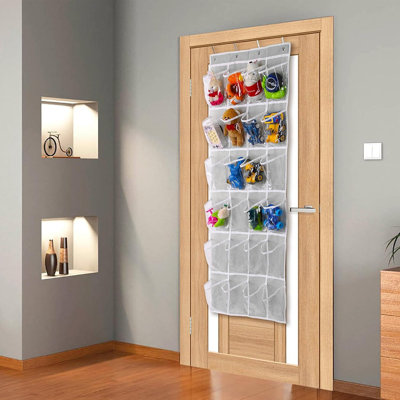Over The Door 24 Pocket Hanging Shoe Organizer, Space Saving Hanging Storage Holder, Gray