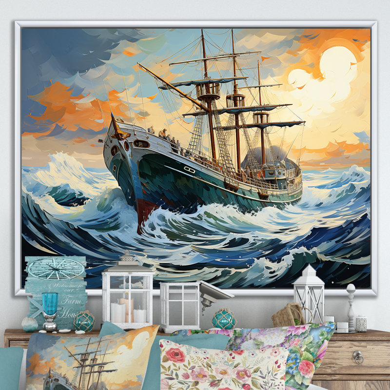 The Pirate Boat Odyssey's Voyage II - Classics, art mural, Cadre flottant blanc, H 30 po x l 40 po x P 1,5 po